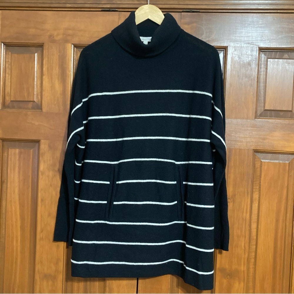 Garnet Hill Black oversized turtleneck Sweater wool cashmere pockets women’s M